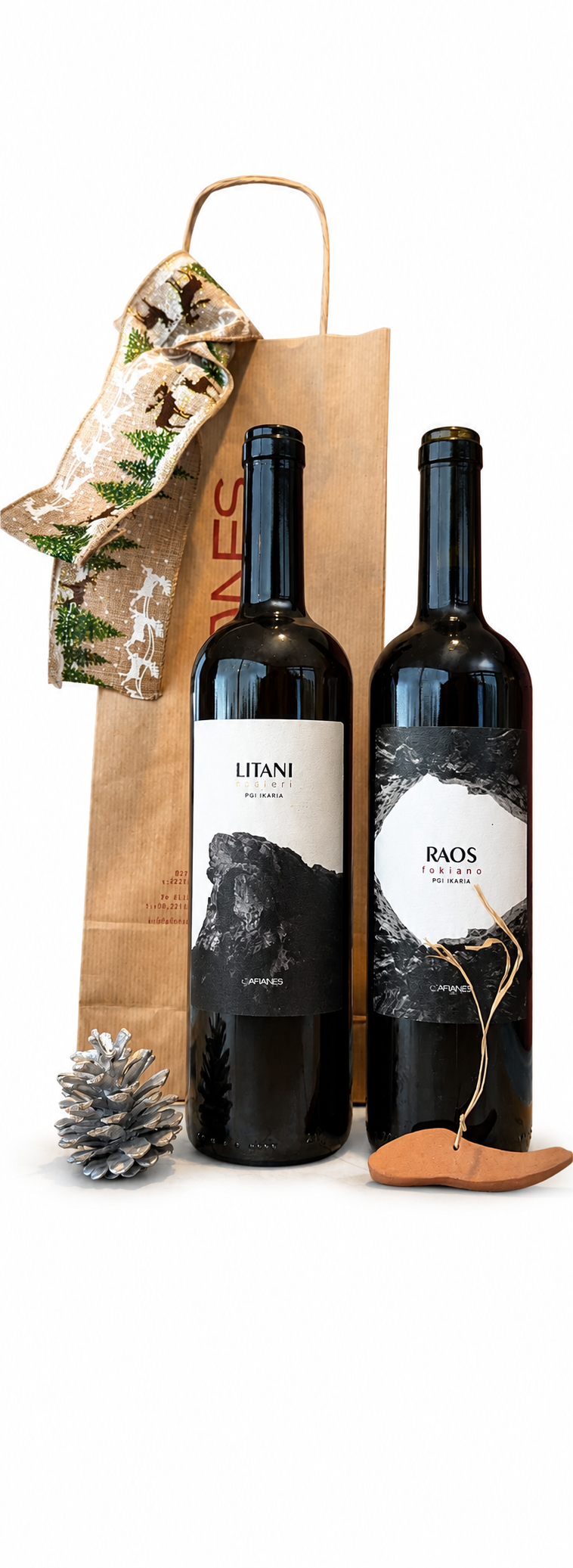 PANIER FESTIF 2025 AVEC DEUX VINS ET UN ORNEMENT EN ARGILE FAIT MAIN